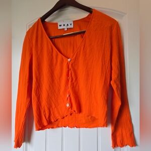 🍊✨ Anthropologie WRAY Orange Ribbed Lettuce Edge Button Down Cardigan XL